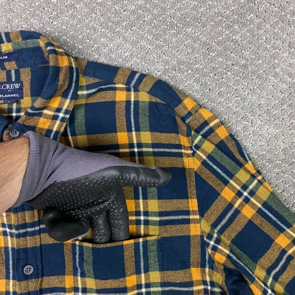 J. CREW Flannel Shirt Men's Large Slim Fit Orange Navy Green Plaid Button Down - Picture 3 of 10